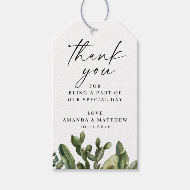 Étiquettes-cadeau Aquarelle Cactus Merci Mariage Succulent (Devant)