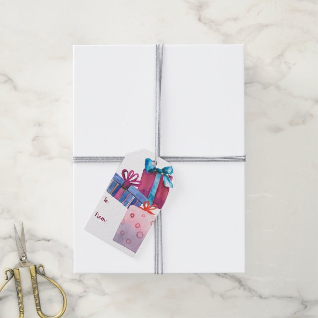 Étiquettes-cadeau Aquarelle - Cadeaux de boîtes (Avec de la ficelle)