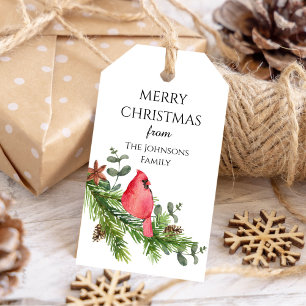 Étiquettes-cadeau Aquarelle Cardinal de Noël pin