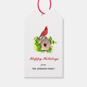 Étiquettes-cadeau Aquarelle Cardinal Rouge Joyeuses Fêtes