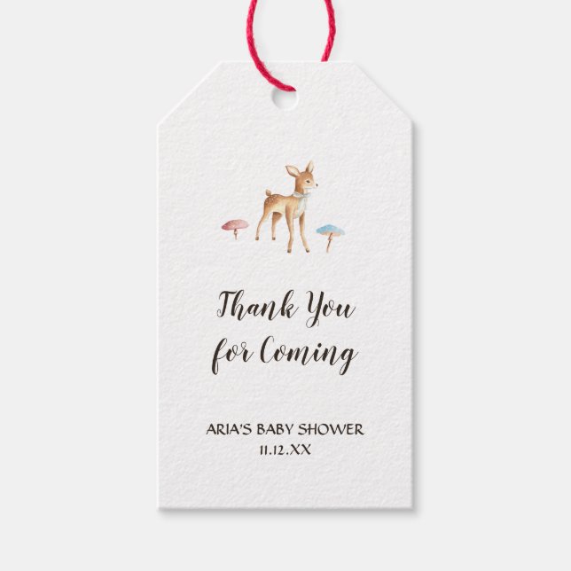 Étiquettes-cadeau Aquarelle Cerf de Bébé sur Baby shower blanc (Devant)