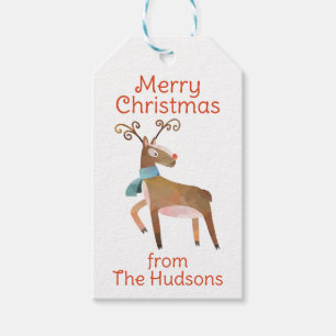 Étiquettes-cadeau Aquarelle Chevron Christmas Reindeer Tags cadeaux