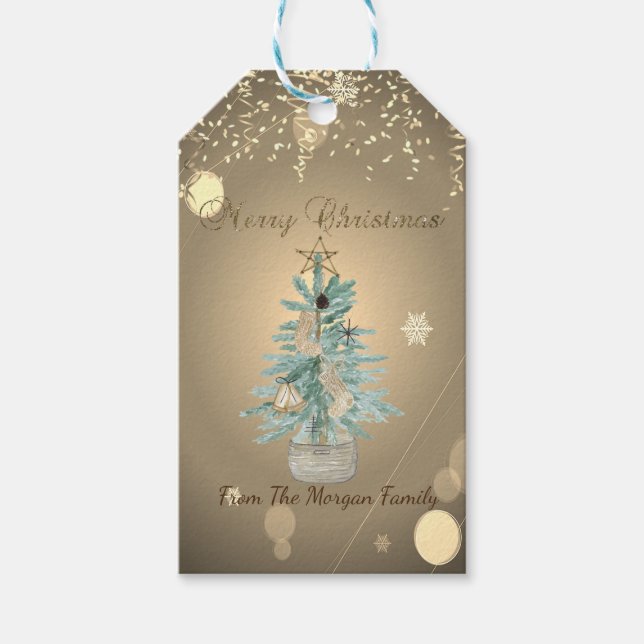Étiquettes-cadeau Aquarelle Chic Pine Tree, Stars Confetti (Devant)