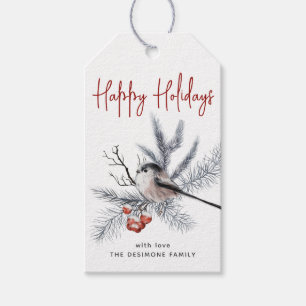 Étiquettes-cadeau Aquarelle Chickadee Happy Holidays Red Gift Tag