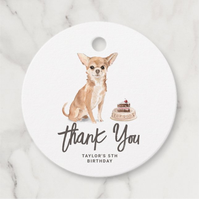 Étiquettes Cadeau Aquarelle Chihuahua Chien Merci d'anniversaire (Devant)