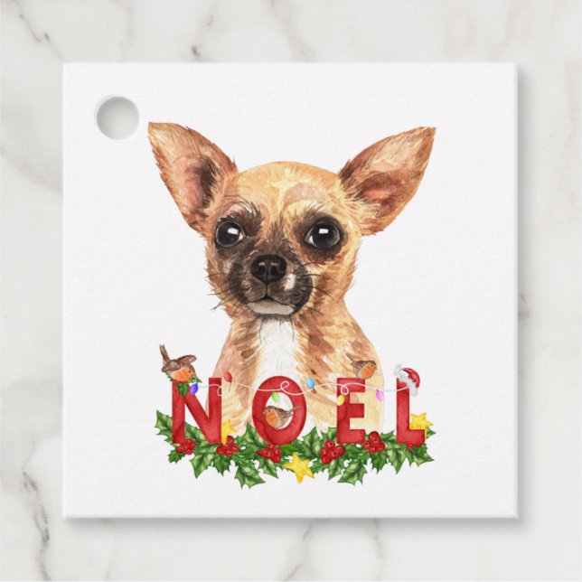 Étiquettes Cadeau Aquarelle Chihuahua Noel Noël (Devant)