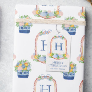 Étiquettes-cadeau Aquarelle Chinoiserie Mandarins Monogram Crest