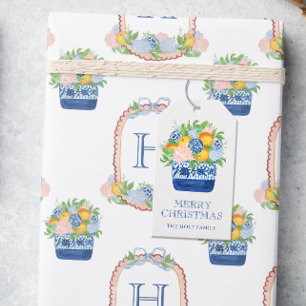 Étiquettes-cadeau Aquarelle Chinoiserie Mandarins Noël
