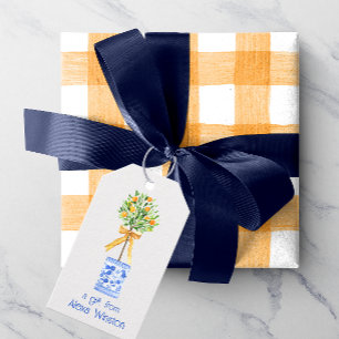Étiquettes-cadeau Aquarelle Chinoiserie Orange Tree Topiary