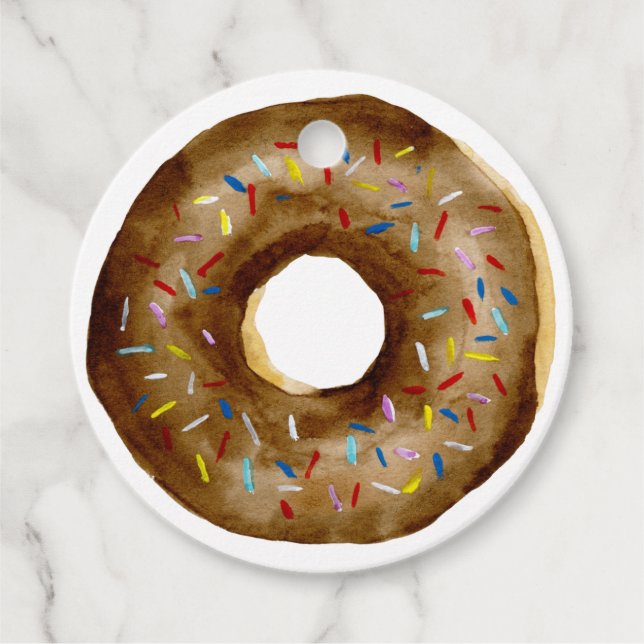 Étiquettes Cadeau Aquarelle Chocolat Donut Anniversaire Merci (Devant)