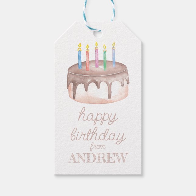 Étiquettes-cadeau Aquarelle Chocolat Gâteau d'anniversaire & Confett (Devant)