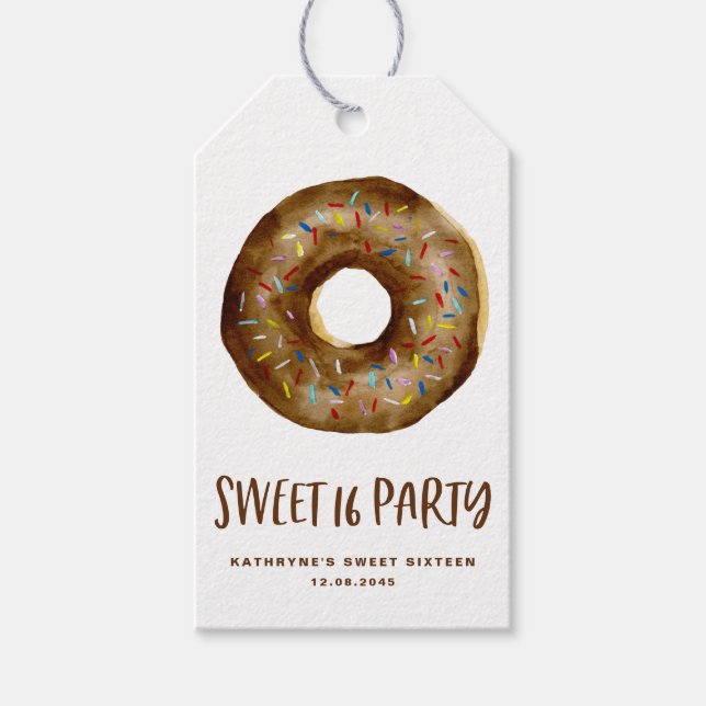 Étiquettes-cadeau Aquarelle Chocolat Sweet sixteen de Donut Merci (Devant)