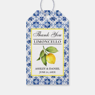 Étiquettes-cadeau Aquarelle Citron Carrelage bleu Limoncello Merci
