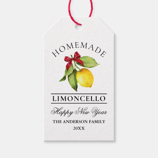 Étiquettes-cadeau Aquarelle Citron fait maison Limoncello Nouvel An (Devant)