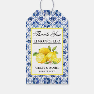 Étiquettes-cadeau Aquarelle Citrons Carrelage bleu Limoncello Merci