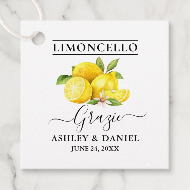 Étiquettes Cadeau Aquarelle Citrons Limoncello Mariage Grazie (Devant)