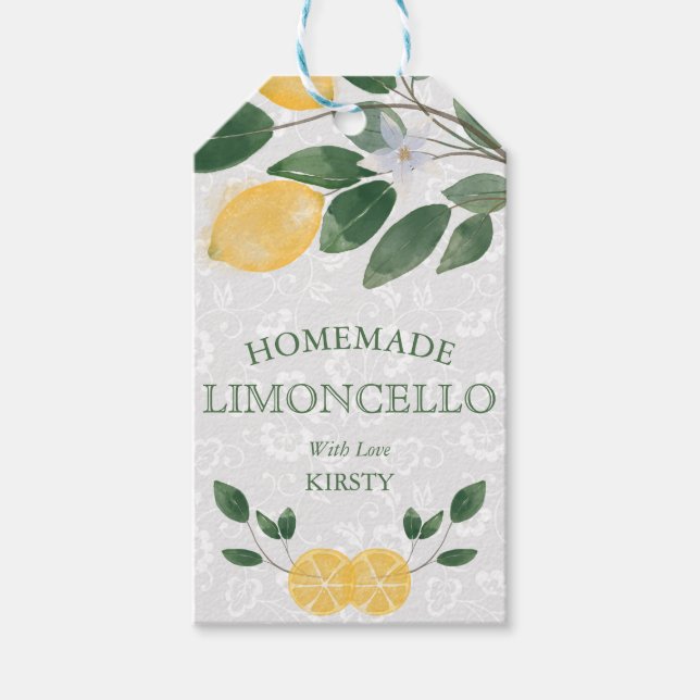 Étiquettes-cadeau Aquarelle Citrons siciliens Limoncello fait maison (Devant)