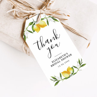 Étiquettes-cadeau aquarelle citrons verdure douche nuptiale