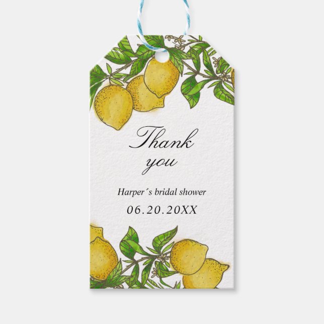 Étiquettes-cadeau Aquarelle citrons vert arrière - plan merci (Devant)