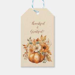 Étiquettes-cadeau Aquarelle Citrouille et fleurs-Gentil et gracieux