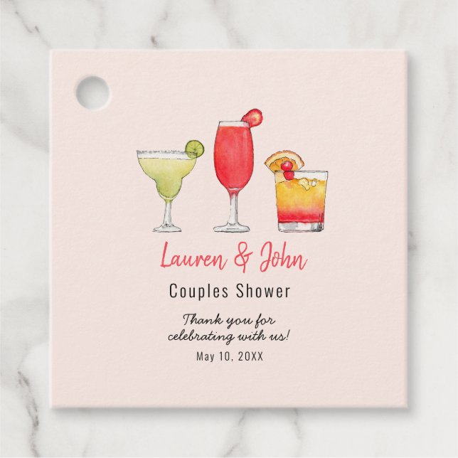 Étiquettes Cadeau Aquarelle cocktail Bridal douche rose (Devant)
