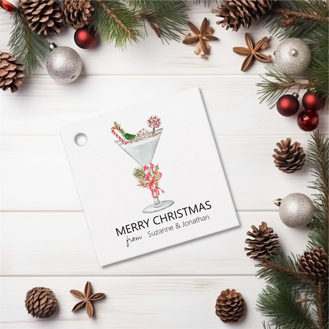 Étiquettes Cadeau Aquarelle Cocktail de Noël Martini (Créateur téléchargé)