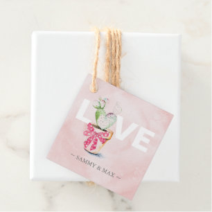 Étiquettes Cadeau Aquarelle Coeur Cactus Aimer Favoriser les étiquet
