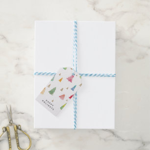 Étiquettes-cadeau Aquarelle Colorée Arbres de Noël