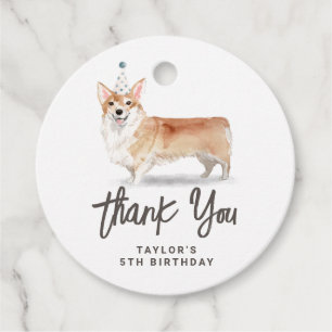 Étiquettes Cadeau Aquarelle Corgi Chien Merci d'anniversaire