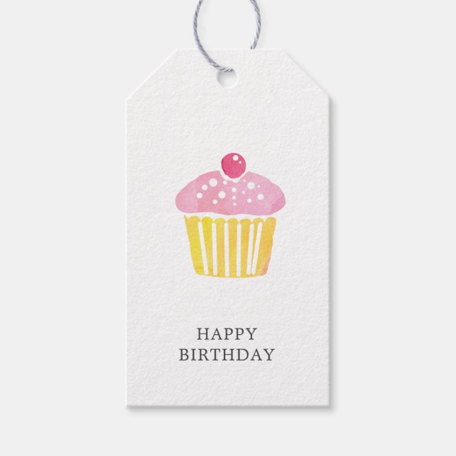 Étiquettes-cadeau Aquarelle Cupcake Anniversaire Cadeau cadeau prése (Devant)