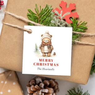 Étiquettes Cadeau Aquarelle Cute Brown Vacances Ours