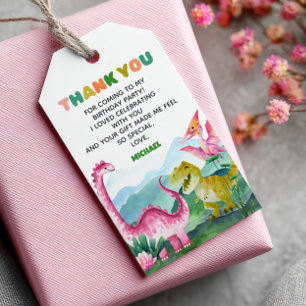 Étiquettes-cadeau Aquarelle Cute Dinosaures Merci Anniversaire de en