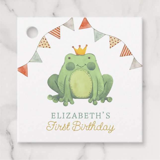 Étiquettes Cadeau Aquarelle Cute Frog Anniversaire (Devant)