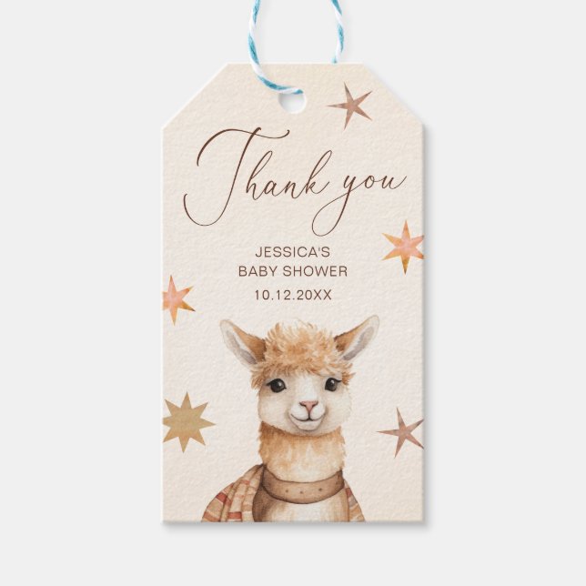 Étiquettes-cadeau Aquarelle Cute Llama Baby shower Merci (Devant)