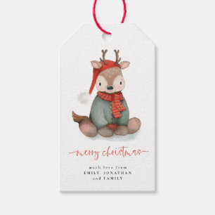 Étiquettes-cadeau Aquarelle Cute Reindeer Joyeux Noël Nom