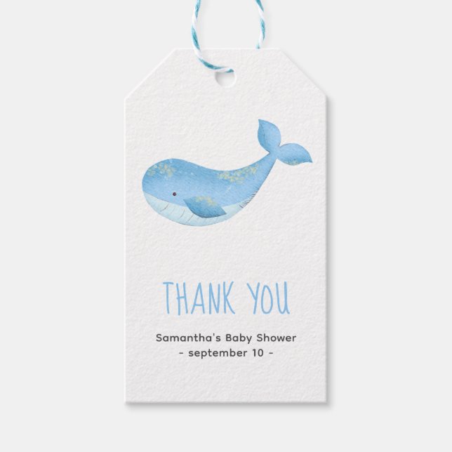 Étiquettes-cadeau Aquarelle de baleine - merci baby shower (Devant)