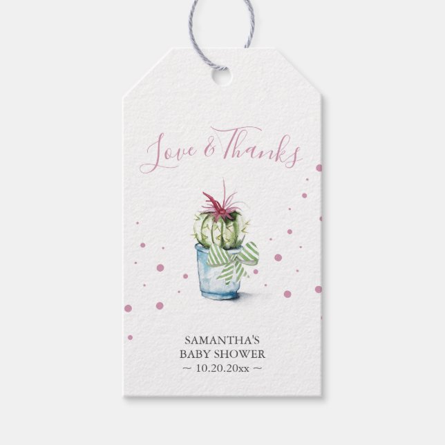 Étiquettes-cadeau Aquarelle de Cactus rose mou (Devant)