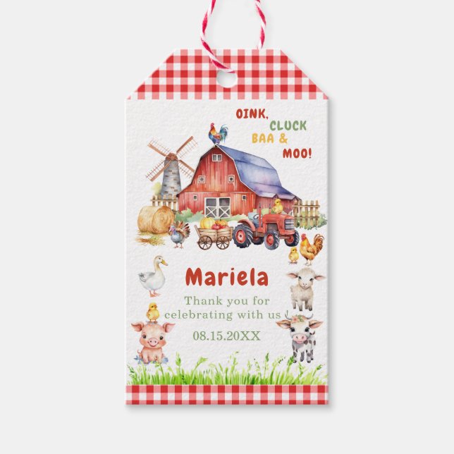 Étiquettes-cadeau Aquarelle de ferme bébé anniversaire merci (Devant)