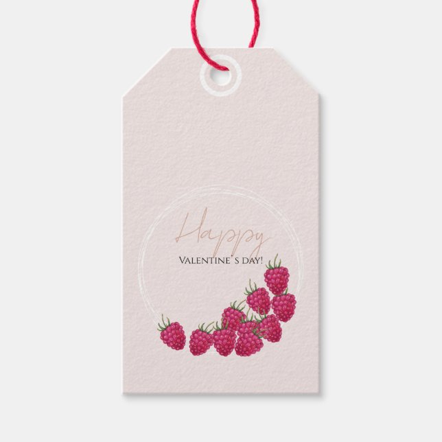 Étiquettes-cadeau Aquarelle de framboise Bonne Saint Valentin (Devant)