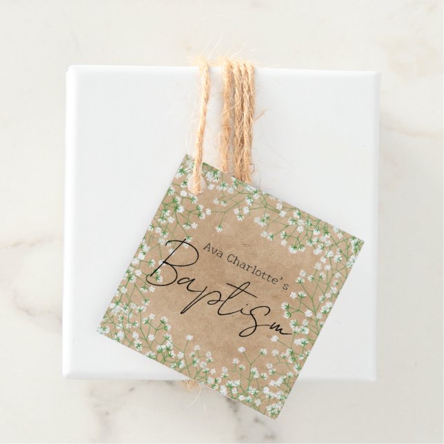 Étiquettes Cadeau Aquarelle de l'haleine du bébé mignon floral Boho  (En situation)