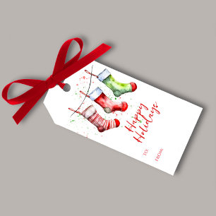 Étiquettes-cadeau Aquarelle de Noël colorée se déplaçant de et vers