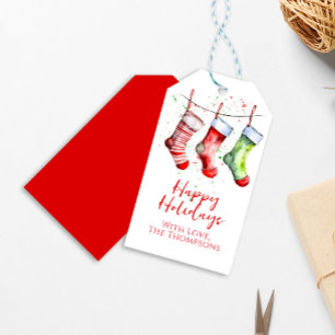 Étiquettes-cadeau Aquarelle de Noël colorée Stocking personnalisé