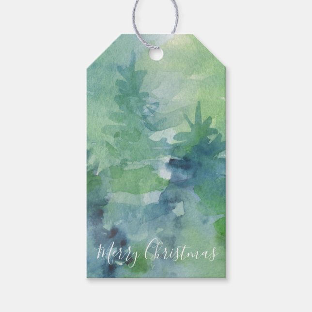 Étiquettes-cadeau Aquarelle de Noël de Noël Pins Abstraits (Devant)