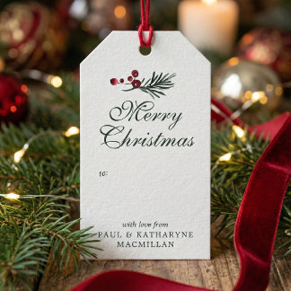 Étiquettes-cadeau Aquarelle de Noël Elégante et moderne Pine vert