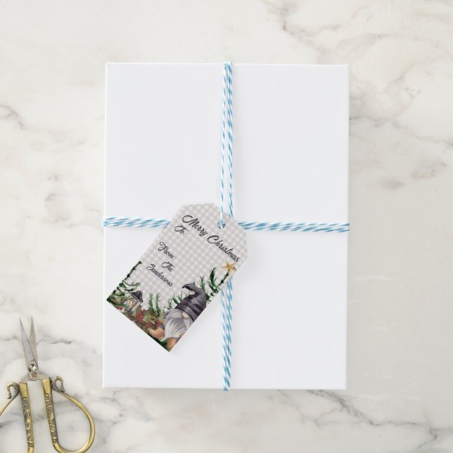 Étiquettes-cadeau Aquarelle de Noël Monogramme Gnome (Avec de laficelle)