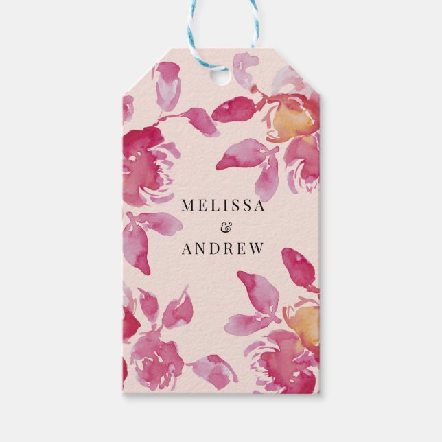 Étiquettes-cadeau Aquarelle de Rose clair Mariage moderne (Devant)