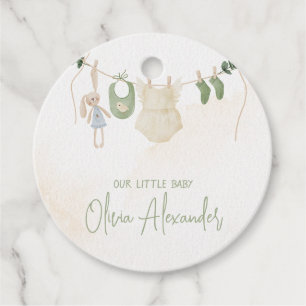 Étiquettes Cadeau Aquarelle délicate verte et beige Floral Baby Sh