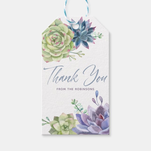 Étiquettes-cadeau Aquarelle Désert Cactus Succulents Merci (Devant)