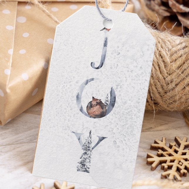 Étiquettes-cadeau Aquarelle d'hiver Joie Noël (Créateur téléchargé)
