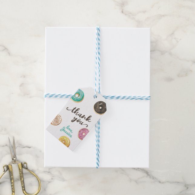 Étiquettes-cadeau Aquarelle Donut Baby shower doux Merci (Avec de laficelle)